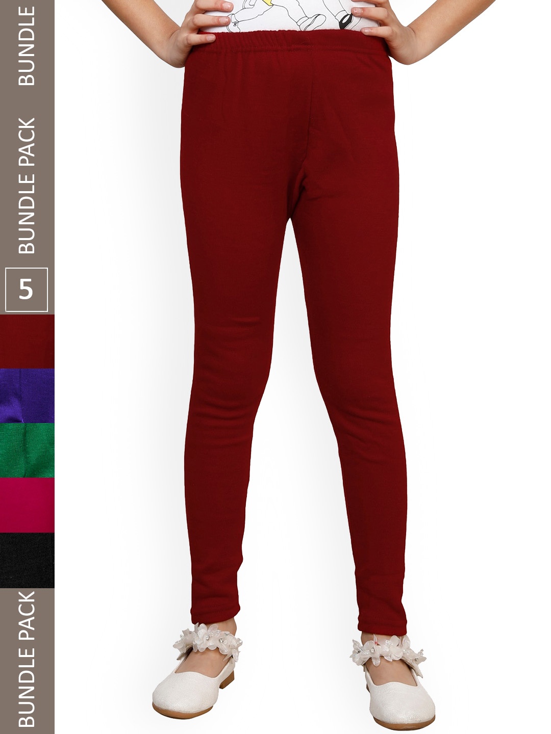 

IndiWeaves Girls Pack Of 5 Woolen Ankle Length Leggings, Maroon