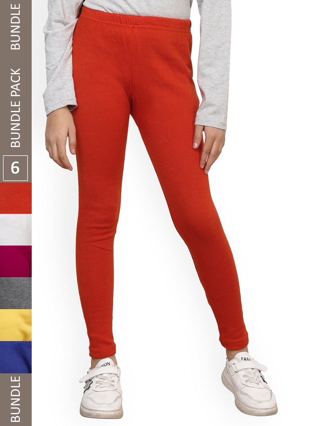 

IndiWeaves Girls Pack Of 6 Woollen Ankle Length Leggings, Red
