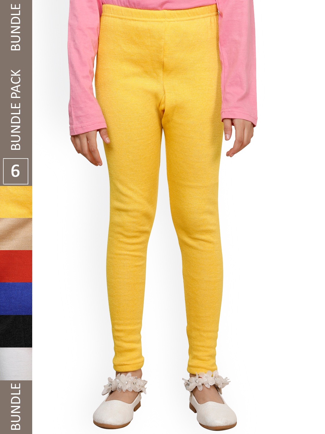 

IndiWeaves Girls Pack Of 6 Woolen Ankle Length Leggings, Yellow