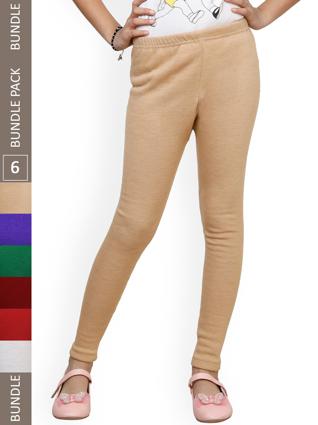 

IndiWeaves Girls Pack Of 6 Ankle Length Woolen Leggings, White