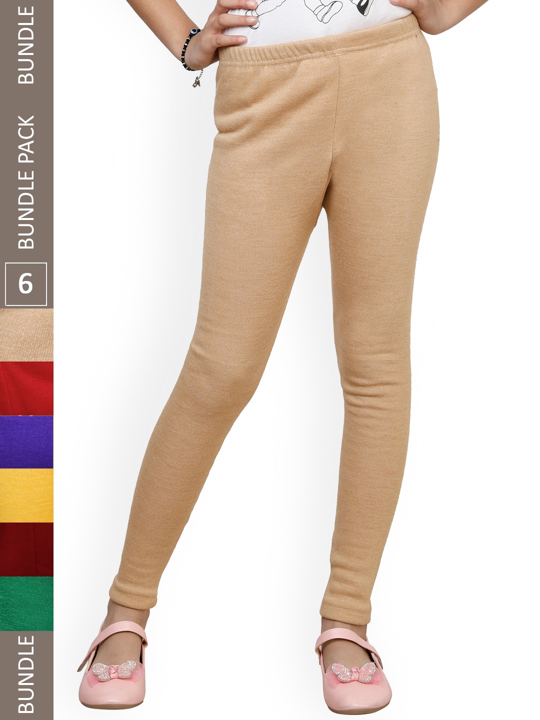 

IndiWeaves Girls Pack Of 6 Woollen Ankle Length Leggings, Beige