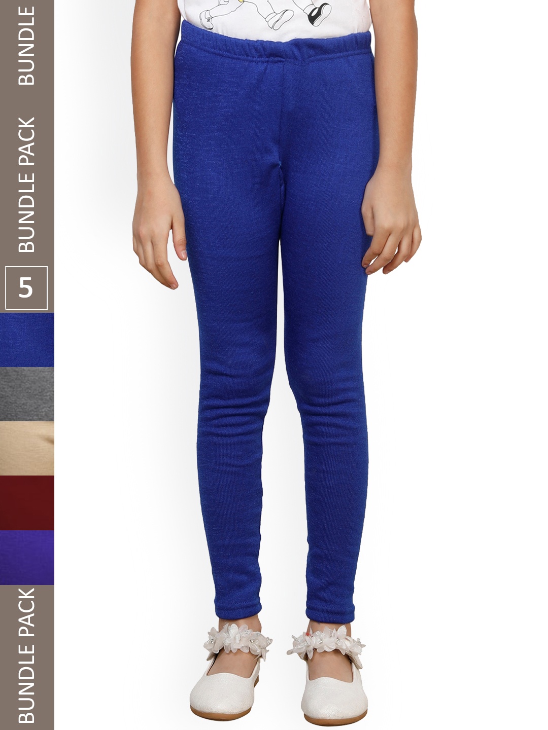 

IndiWeaves Girls Pack Of 5 Woollen Ankle Length Leggings, Blue