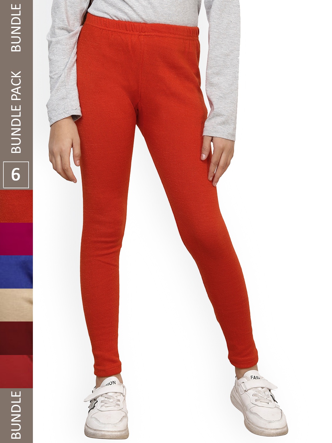 

IndiWeaves Girls Pack Of 6 Wool Ankle Length Leggings, Red