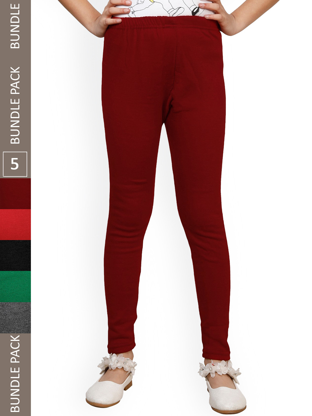 

IndiWeaves Girls Pack Of 5 Woollen Ankle Length Leggings, Maroon