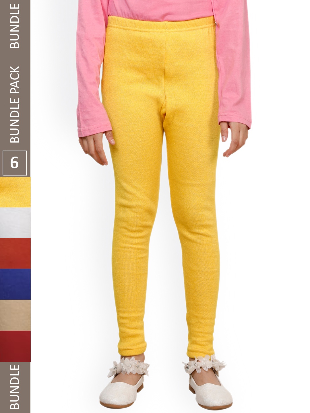 

IndiWeaves Girls Pack Of 6 Woolen Ankle Length Leggings, Yellow