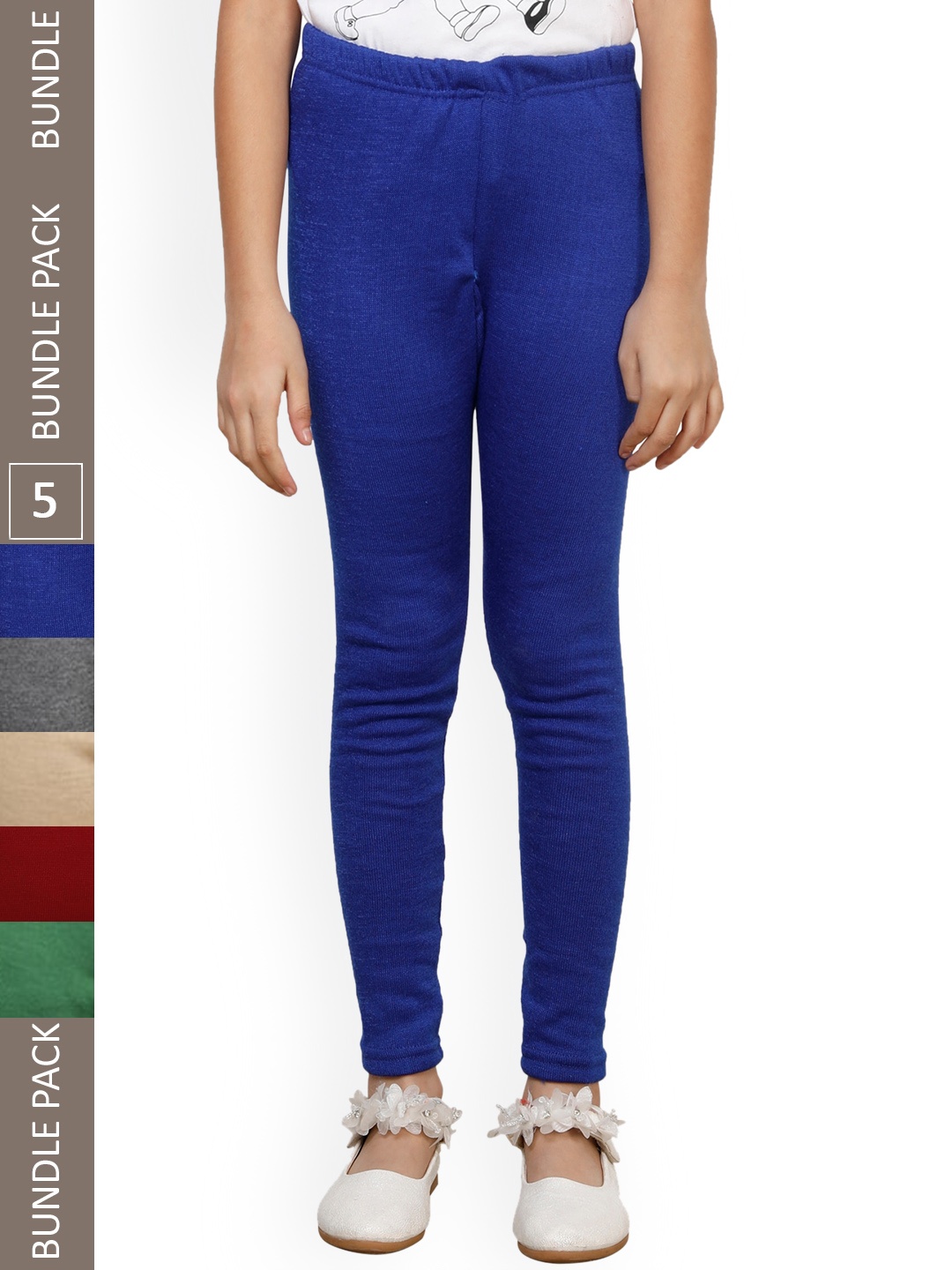 

IndiWeaves Girls Pack Of 5 Woollen Ankle Length Leggings, Blue