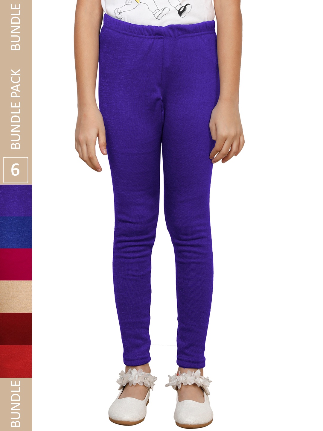 

IndiWeaves Girls Pack Of 6 Woolen Ankle Length Leggings, Blue