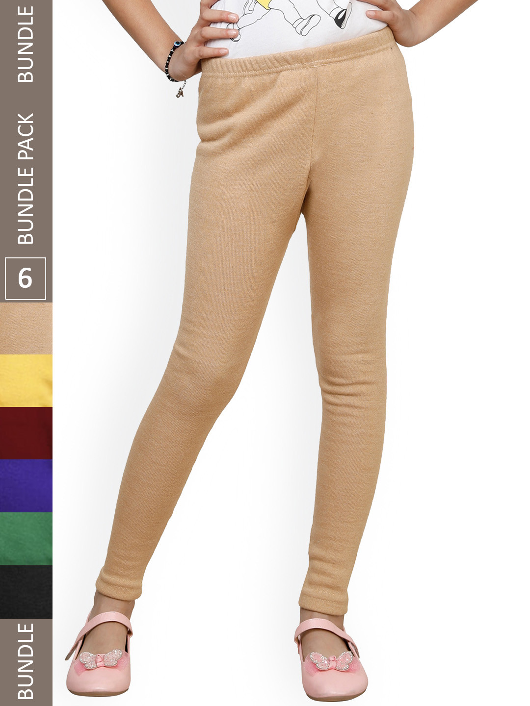

IndiWeaves Girls Pack Of 6 Woollen Ankle Length Leggings, Beige