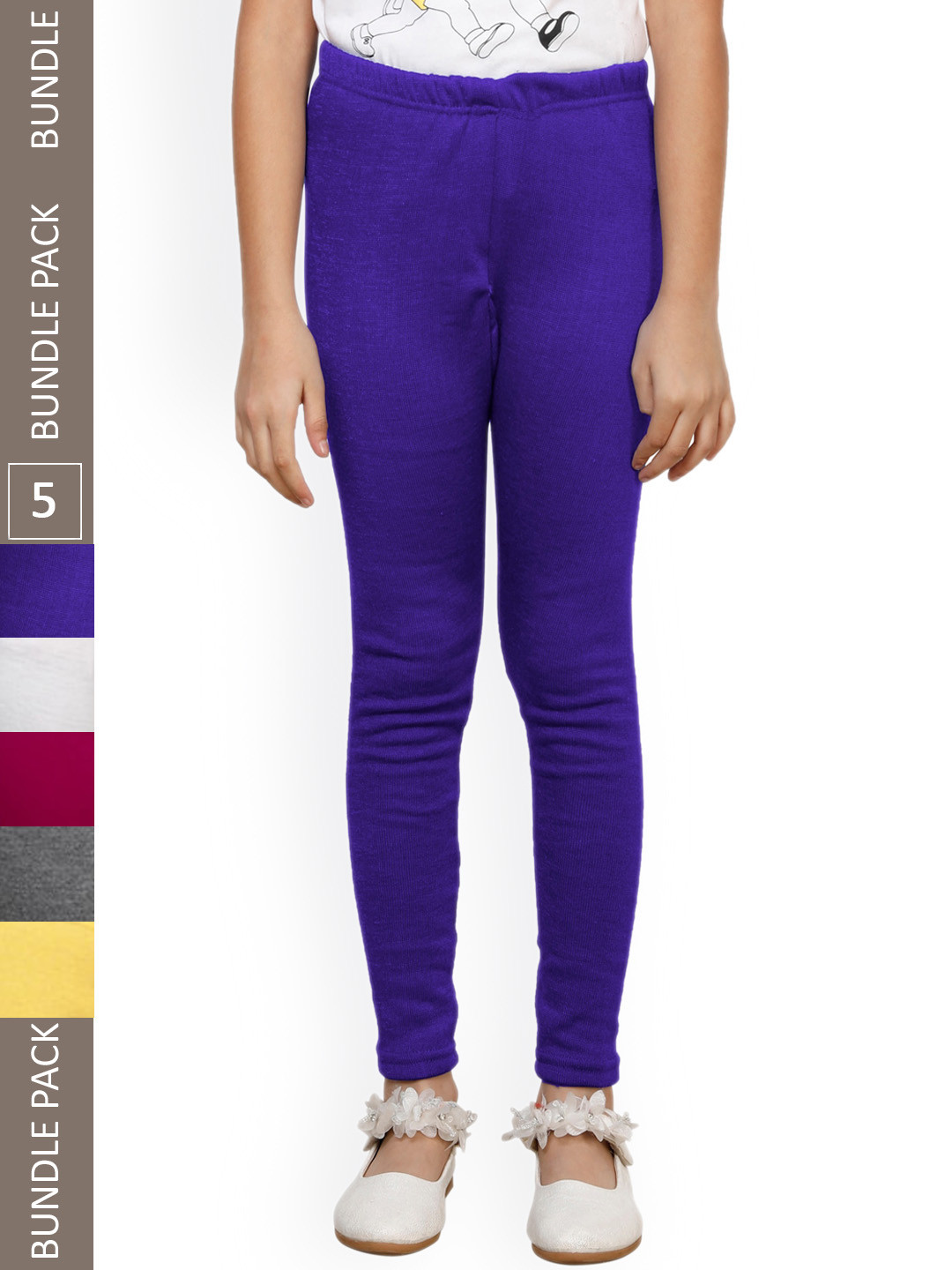 

IndiWeaves Girls Pack Of 5 Woollen Ankle Length Leggings, Purple
