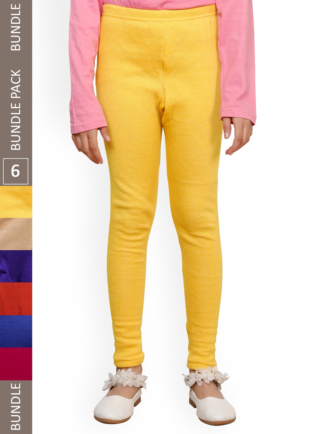 

IndiWeaves Girls Pack Of 6 Ankle-Length Leggings, Yellow