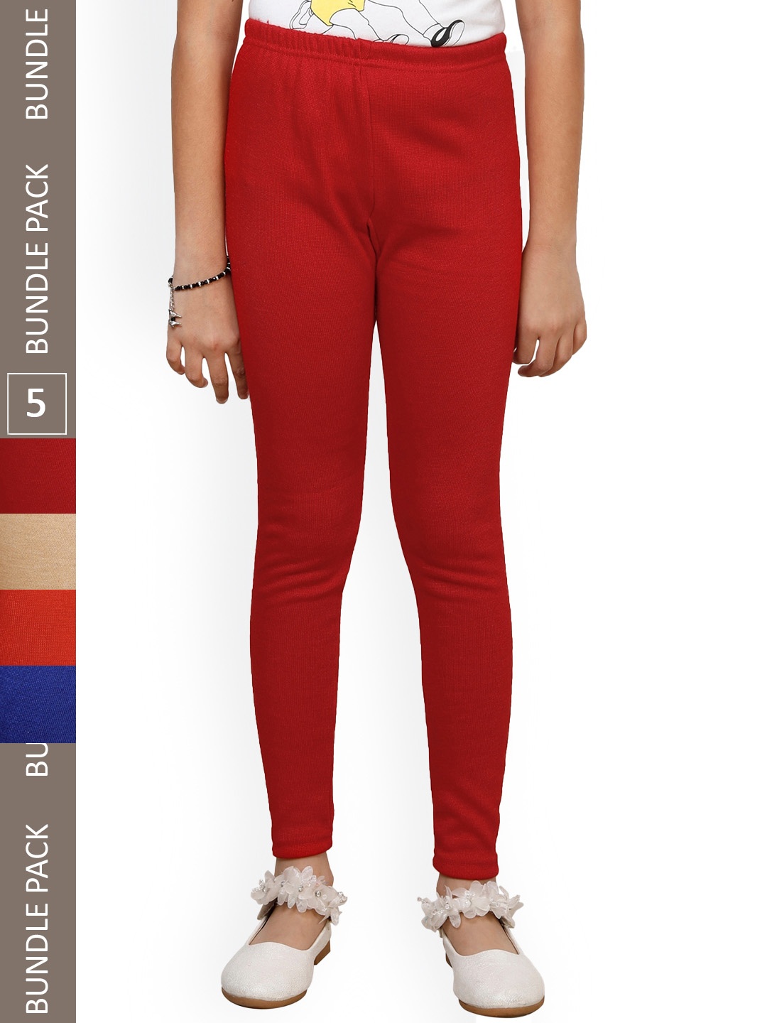 

IndiWeaves Girls Pack Of 5 Woollen Ankle Length Leggings, Maroon