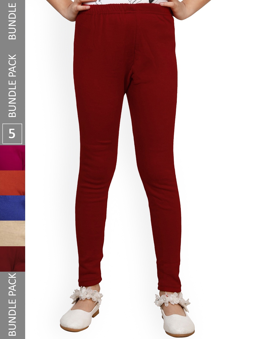

IndiWeaves Girls Pack of 5 Ankle-Length Wool Leggings, Maroon