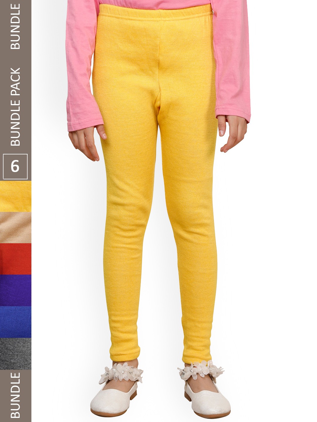 

IndiWeaves Girls Pack of 6 Ankle-Length Leggings, Yellow