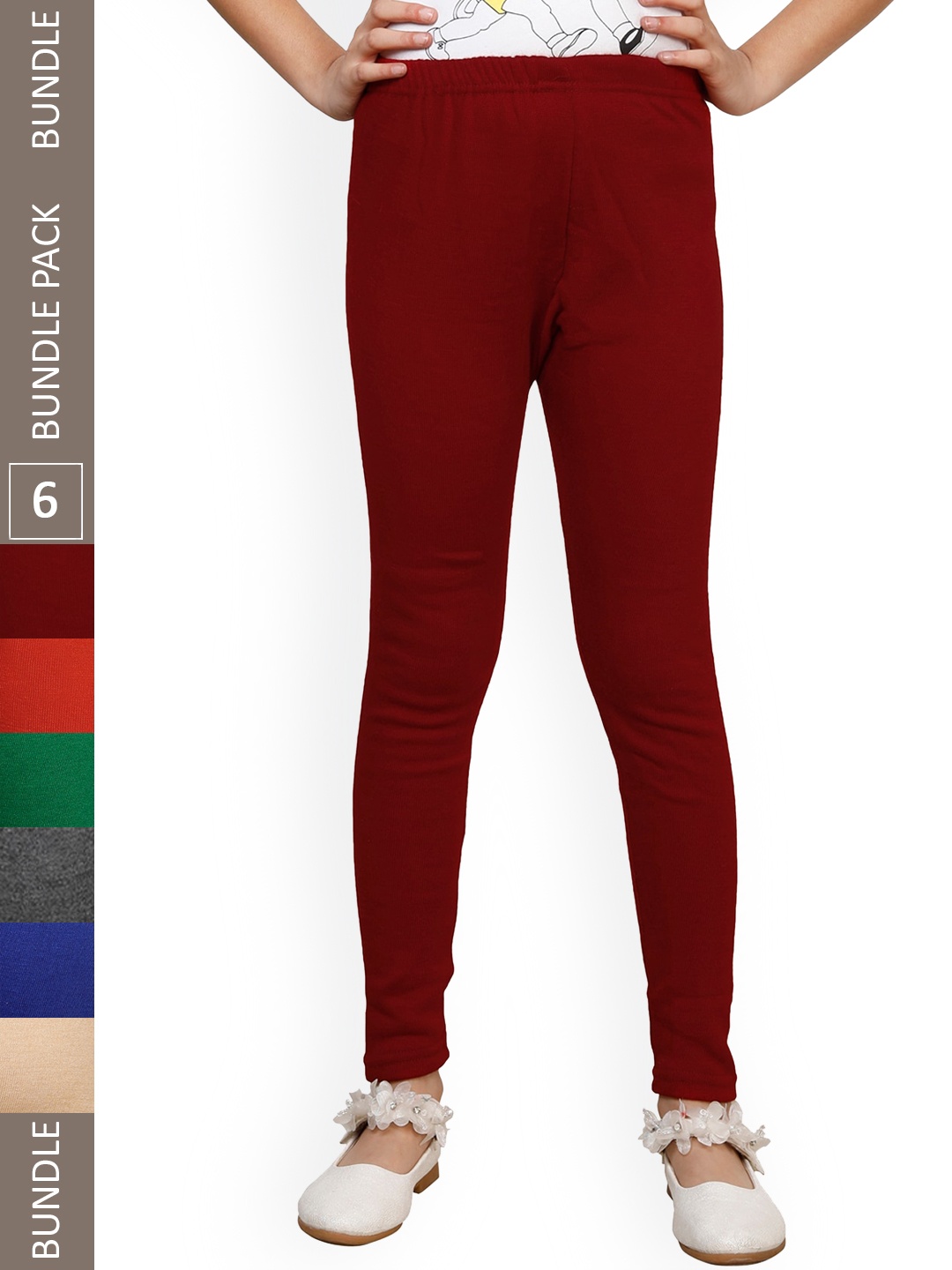 

IndiWeaves Girls Pack of 6 Ankle-Length Wool Leggings, Maroon