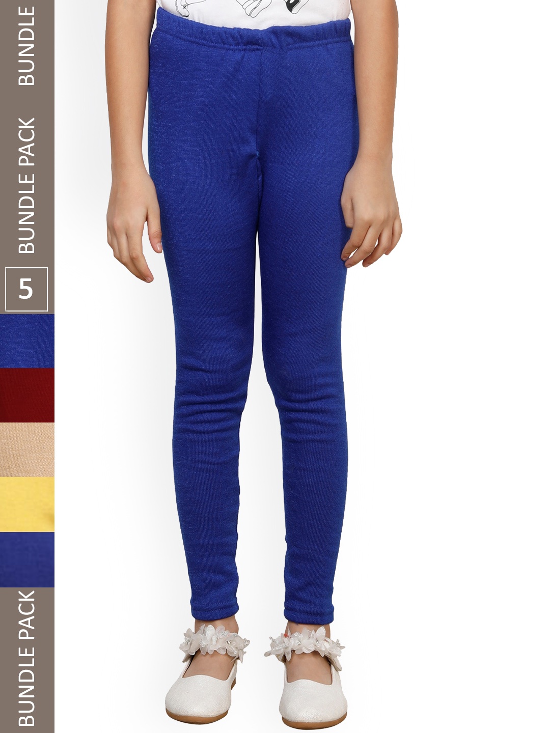 

IndiWeaves Girls Pack Of 5 Woollen Ankle Length Leggings, Yellow