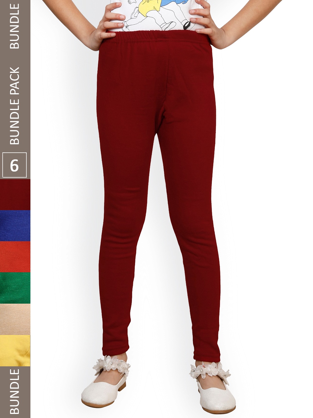 

IndiWeaves Girls Pack of 6 Ankle-Length Leggings, Maroon
