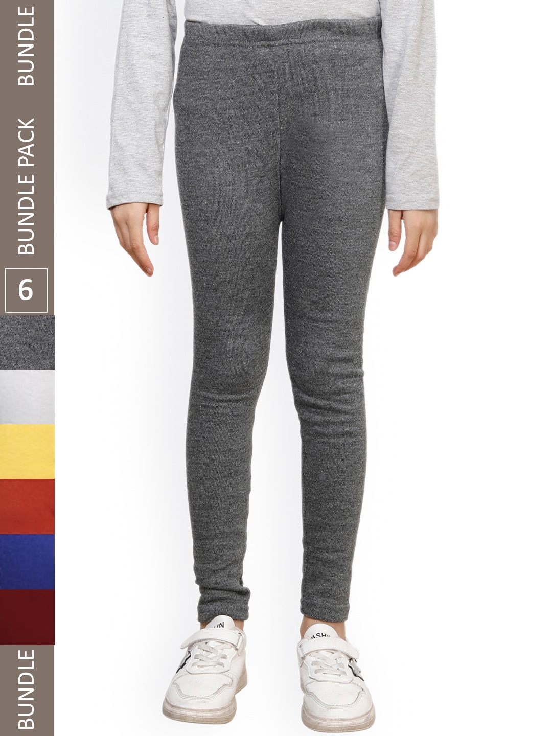 

IndiWeaves Girls Pack Of 6 Woollen Ankle Length Leggings, Grey