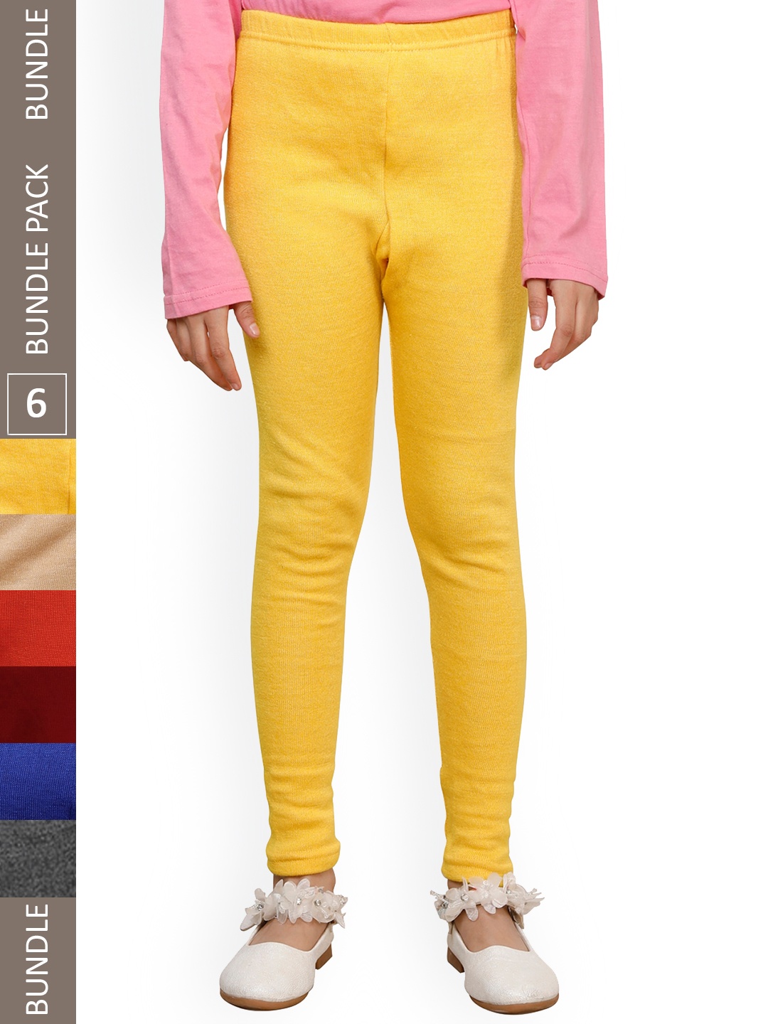

IndiWeaves Girls Pack Of 6 Wool Ankle-Length Leggings, Yellow