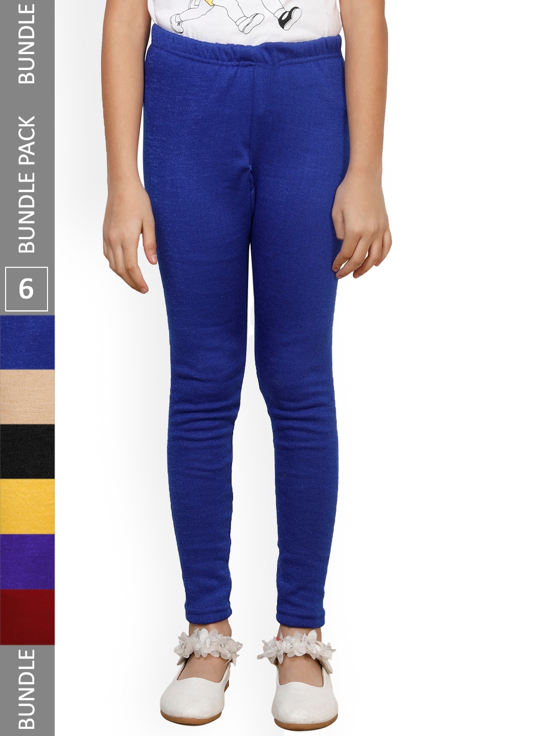 

IndiWeaves Girls Pack of 6 Warm Woolen Ankle Length Leggings, Blue