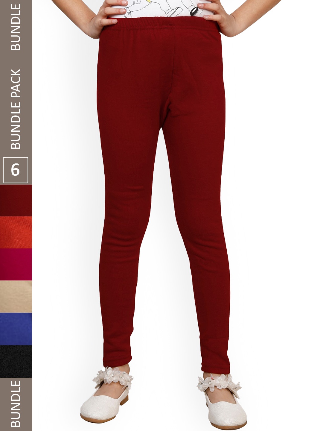

IndiWeaves Girls Pack of 6 Ankle-Length Wool Leggings, Maroon
