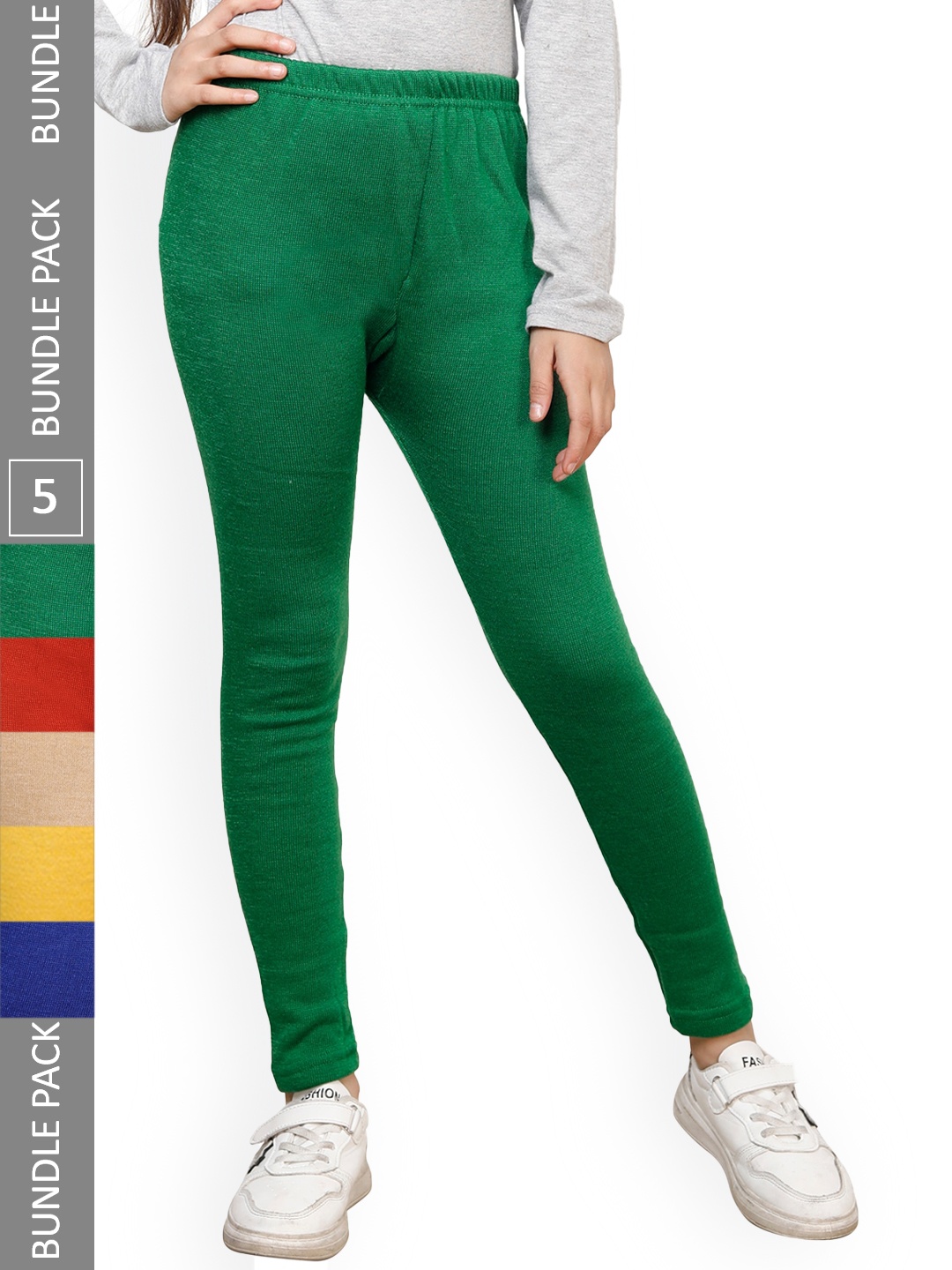 

IndiWeaves Girls Pack Of 5 Woollen Ankle Length Leggings, Green
