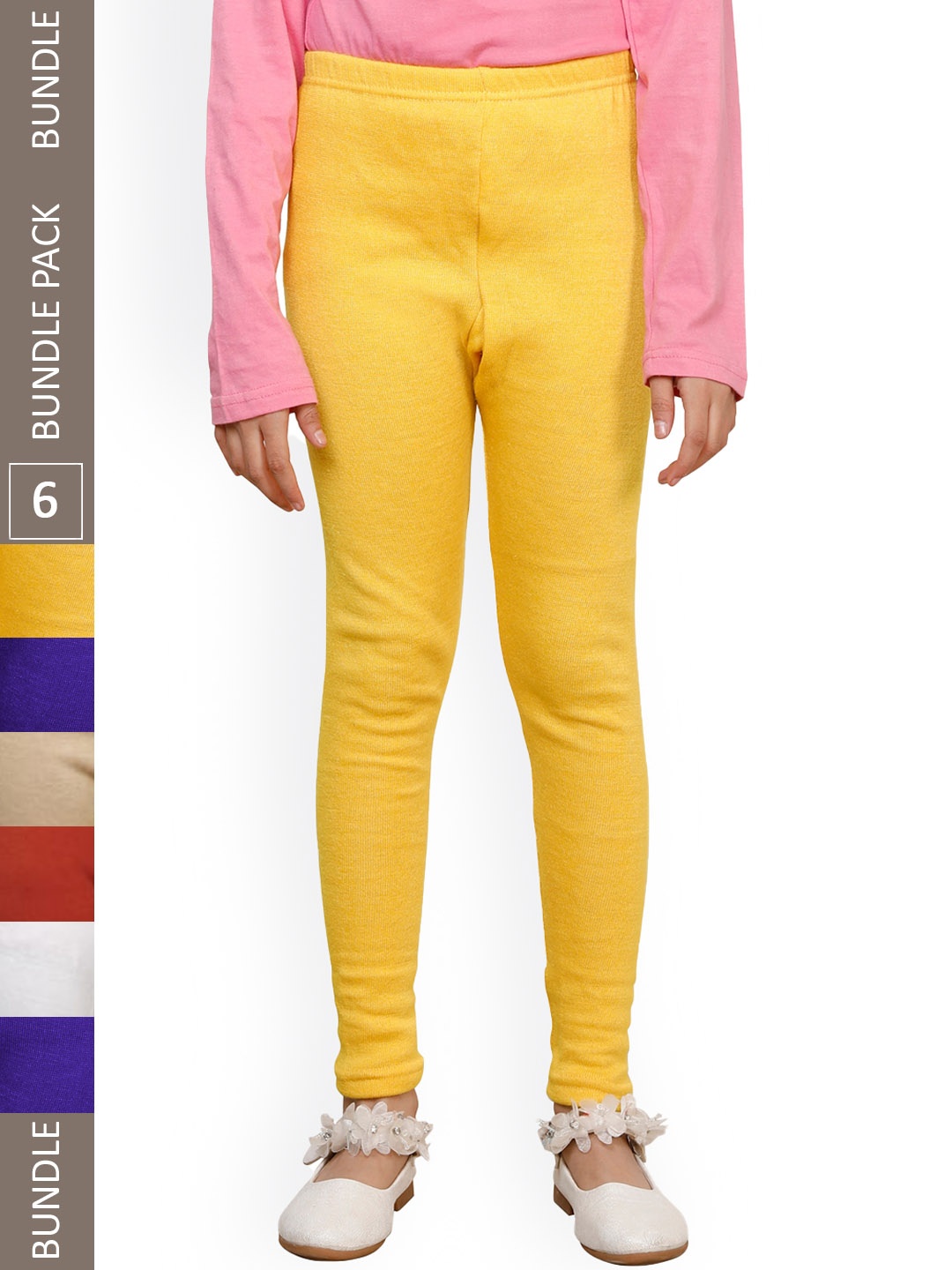 

IndiWeaves Girls Pack Of 6 Woolen Ankle Length Leggings, Yellow