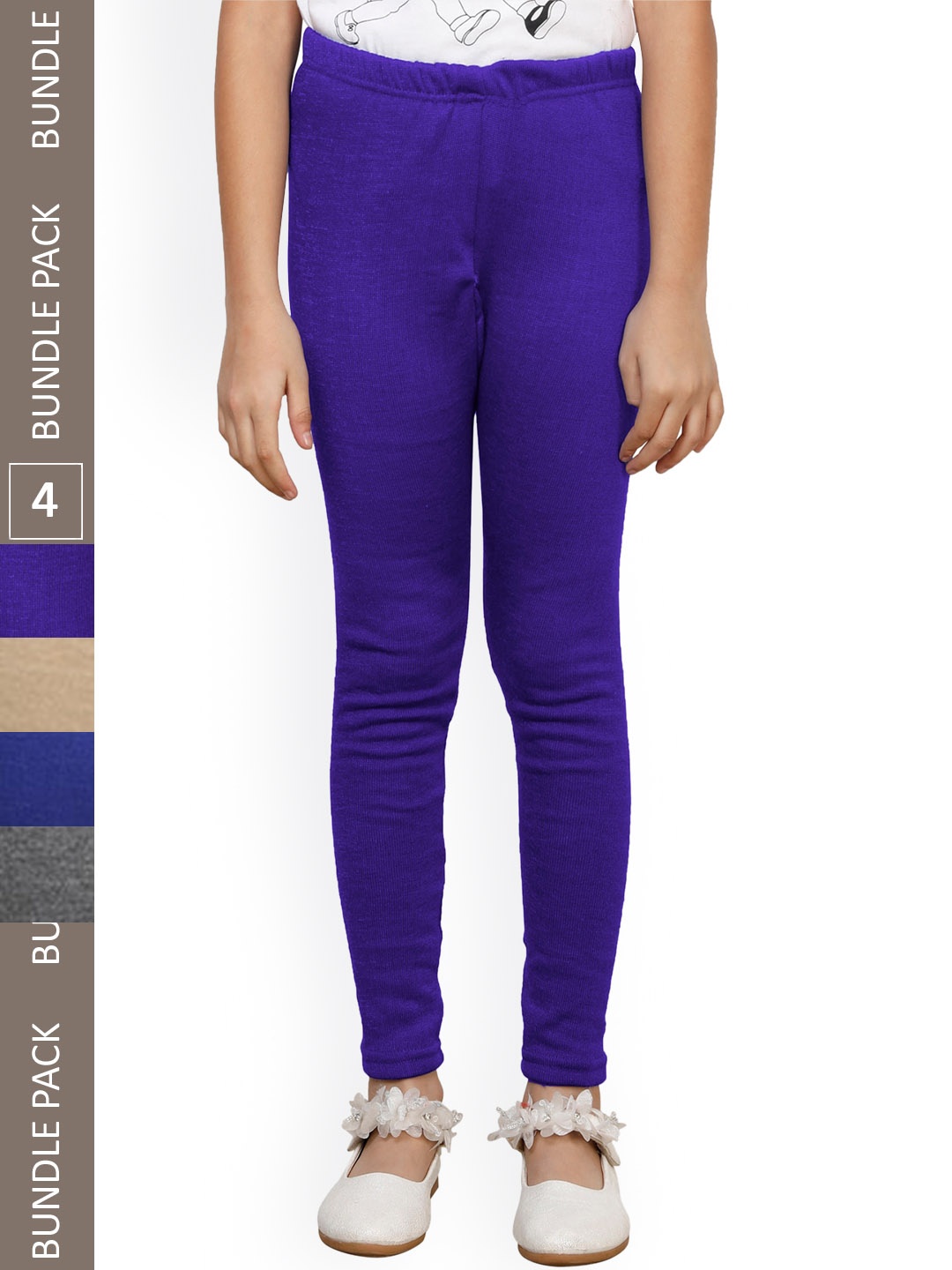 

IndiWeaves Girls Pack Of 4 Woolen Ankle Length Leggings, Purple