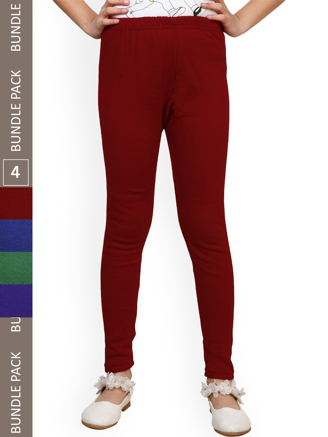 

IndiWeaves Girls Pack Of 4 Ankle Length Warm Leggings, Purple