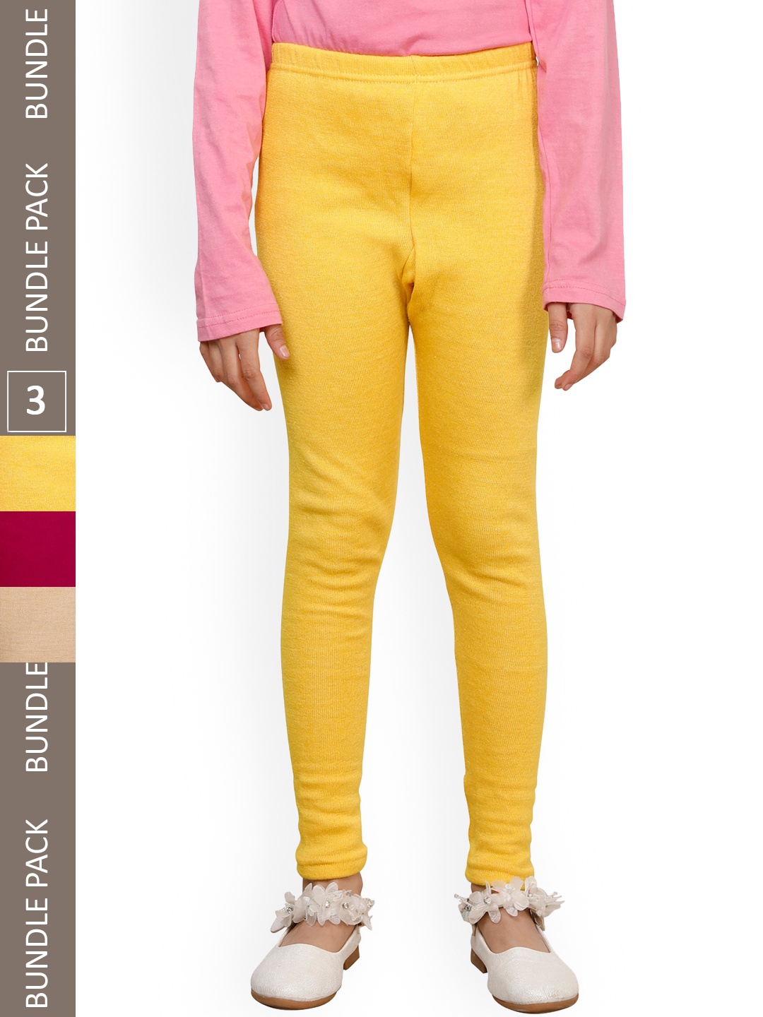 

IndiWeaves Girls Pack Of 3 Wool Ankle Length Leggings, Yellow