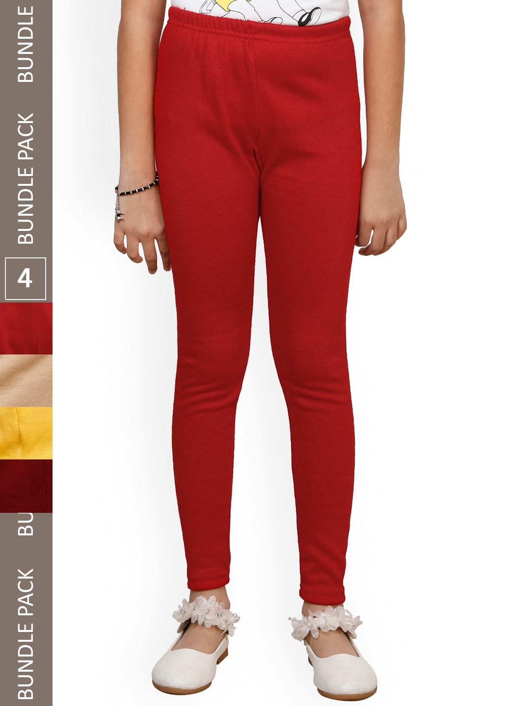

IndiWeaves Girls Pack Of 4 Wool Ankle Length Leggings, Red