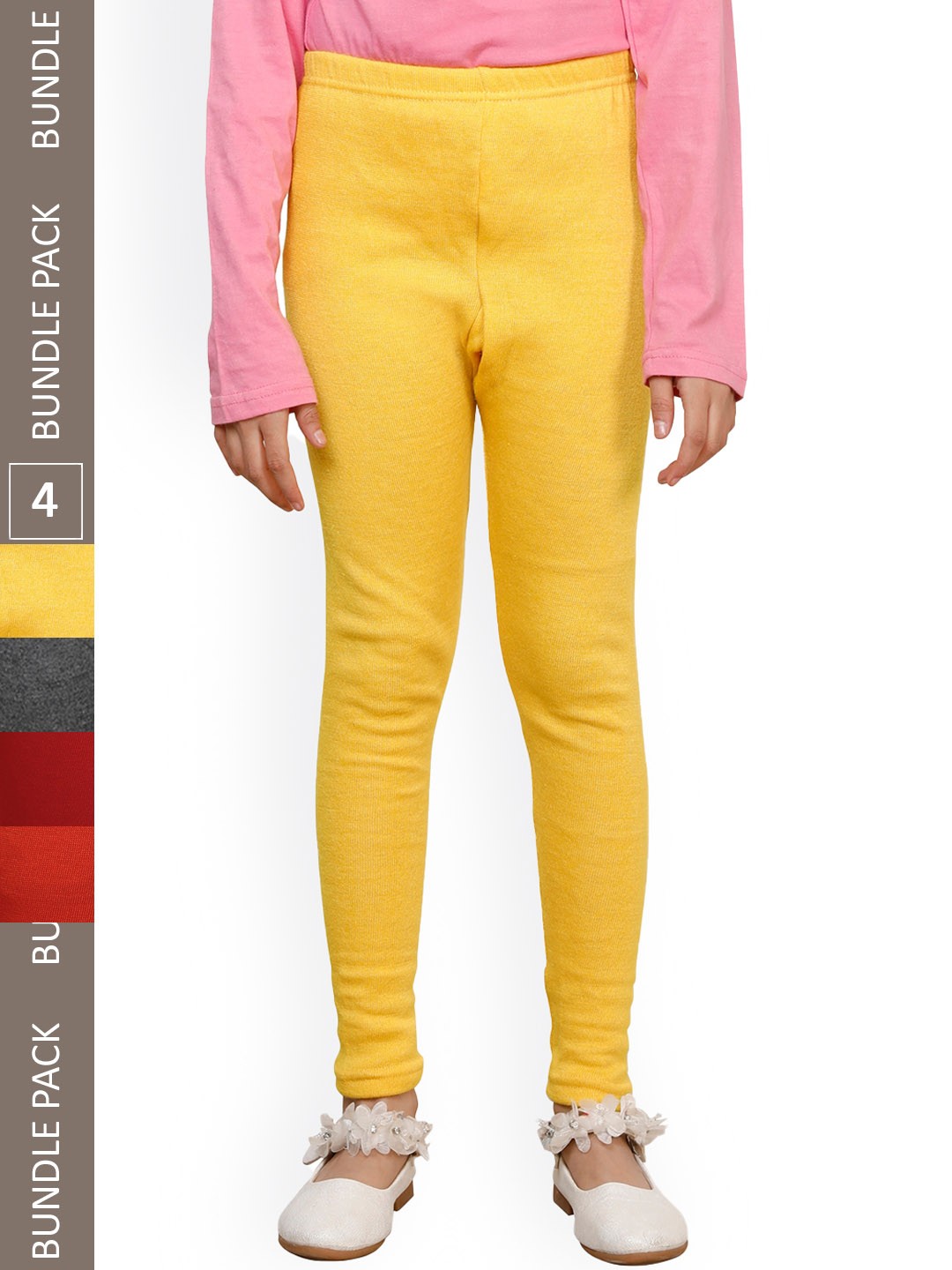 

IndiWeaves Girls Pack Of 4 Wool Ankle Length Leggings, Yellow