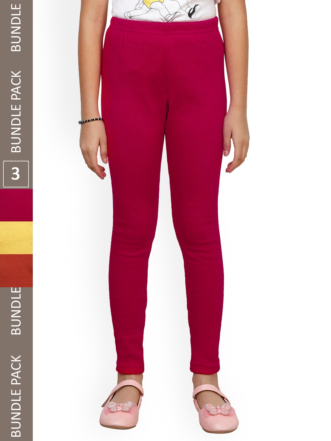 

IndiWeaves Girls Pack Of 3 Woolen Ankle Length Leggings, Red