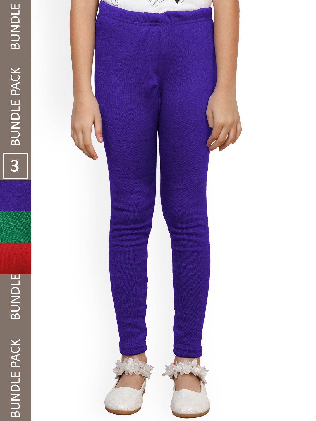 

IndiWeaves Girls Pack Of 3 Super Warm Wool Ankle-Length Leggings, Purple