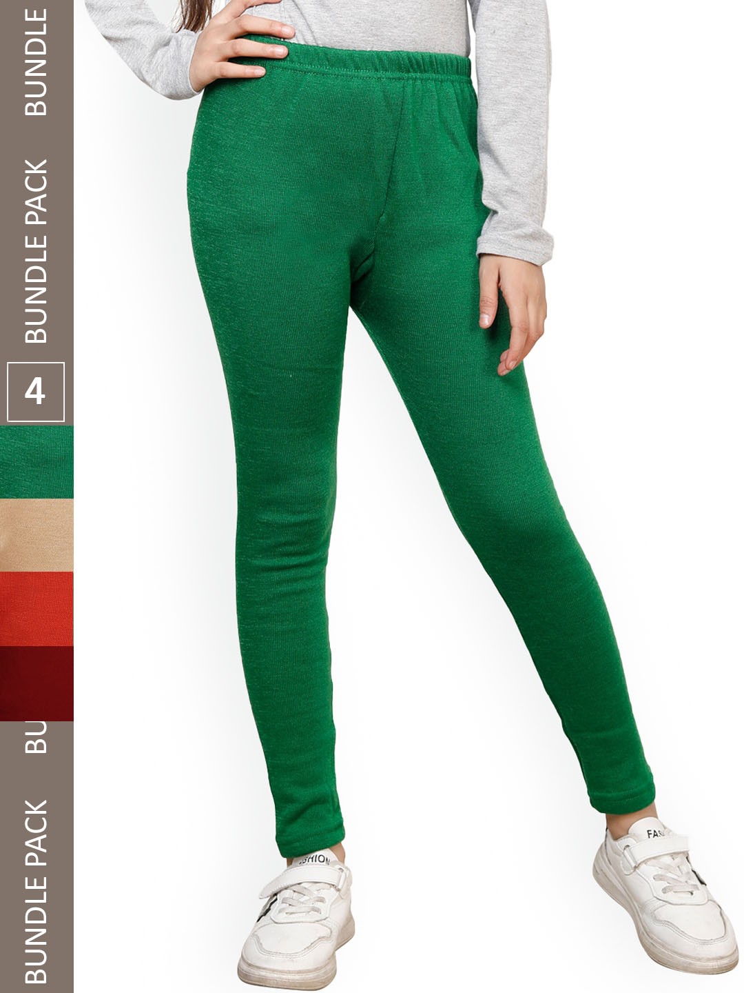 

IndiWeaves Girls Pack Of 4 Woolen Ankle Length Leggings, Green