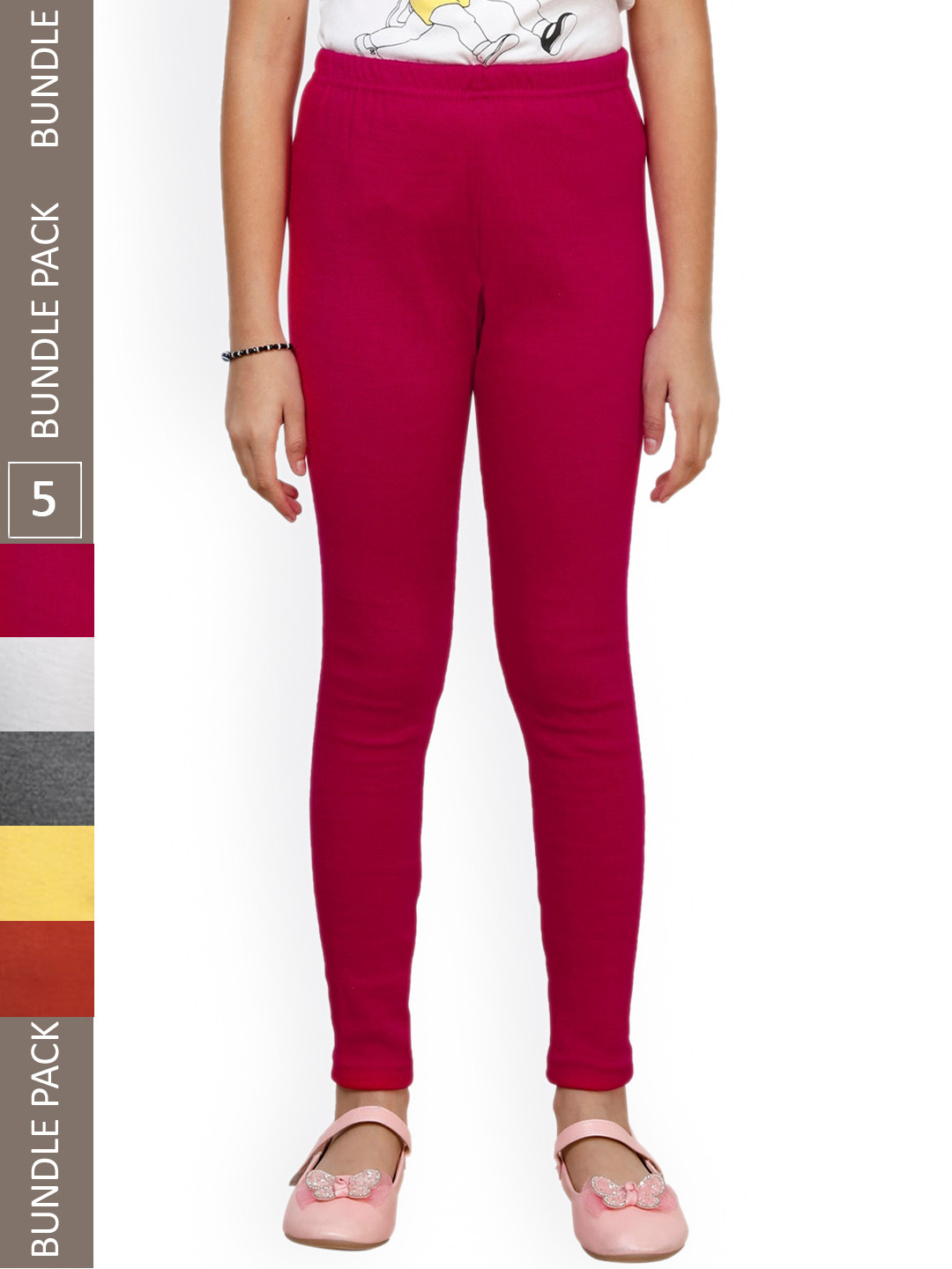 

IndiWeaves Girls Pack Of 5 Ankle-Length Wool Leggings, Magenta