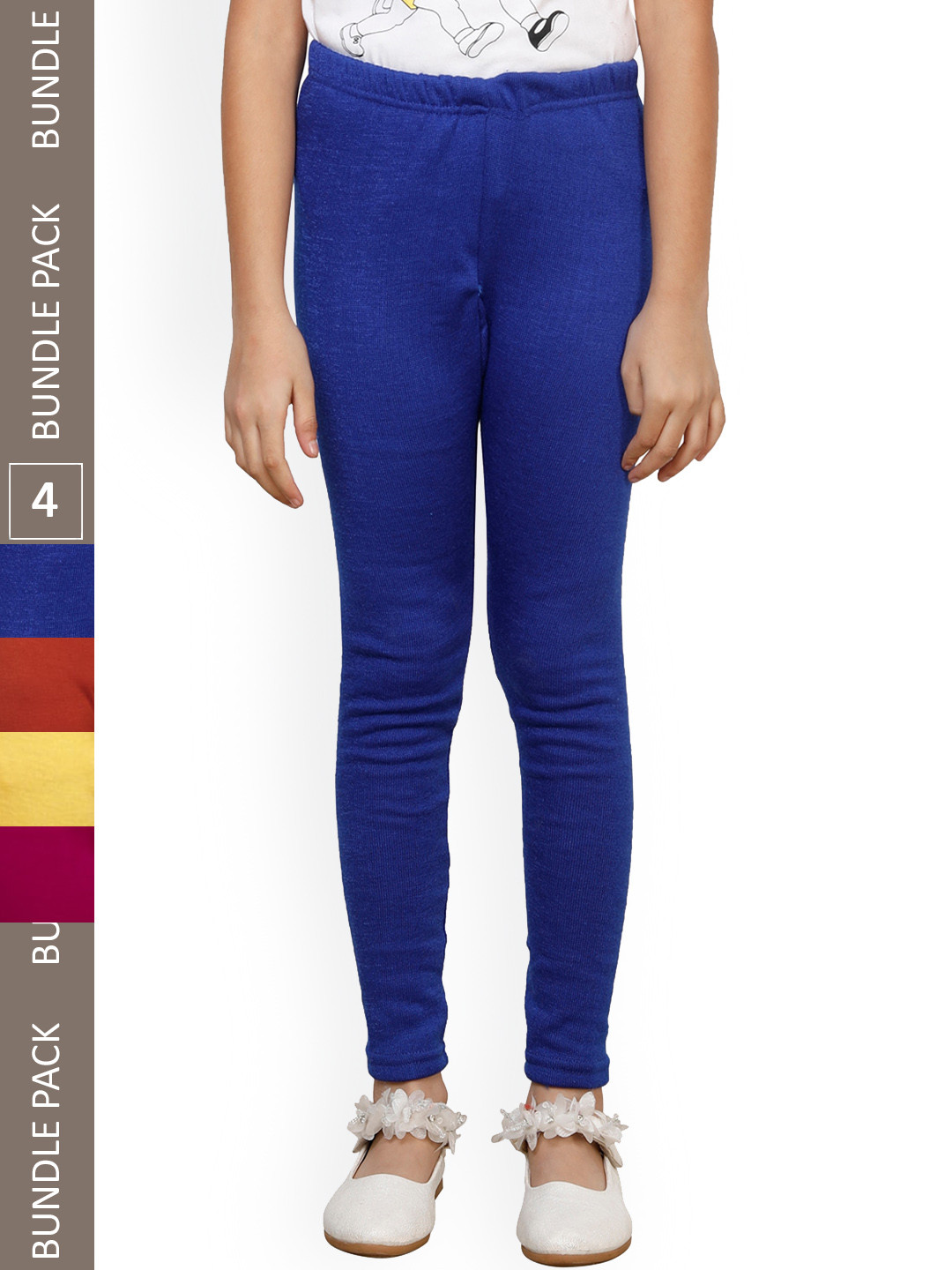 

IndiWeaves Girls Pack Of 4 Ankle-Length Woollen Leggings, Blue