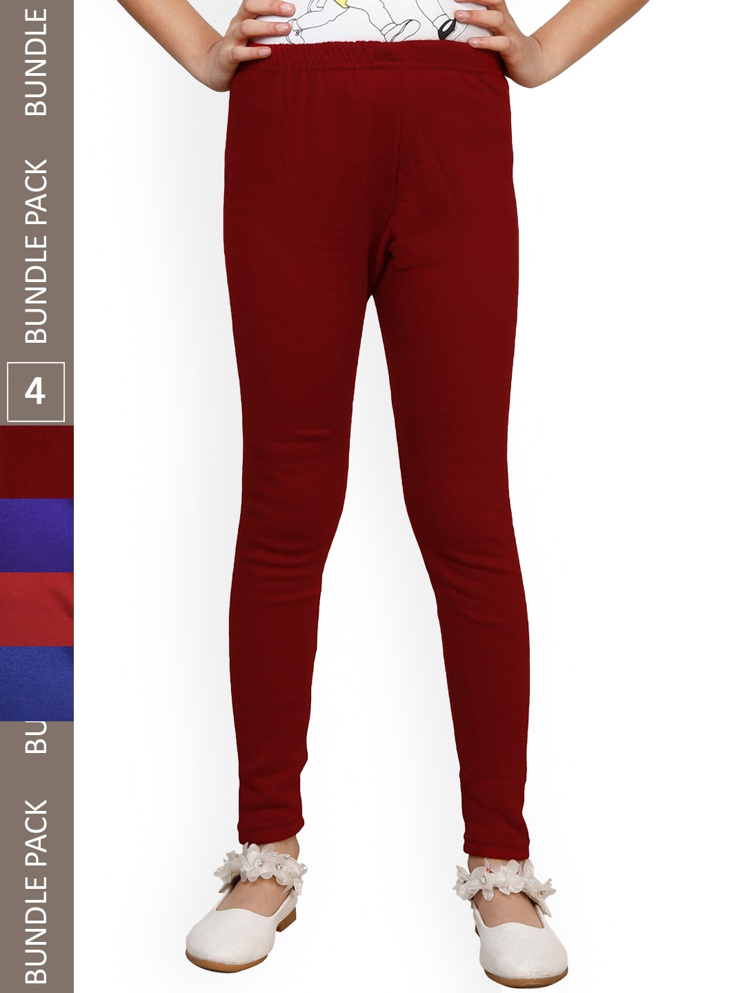 

IndiWeaves Girls Pack Of 4 Ankle-Length Wool Leggings, Maroon