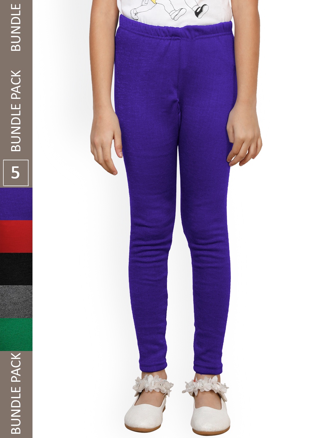

IndiWeaves Girls Pack Of 5 Ankle-Length Wool Leggings, Blue