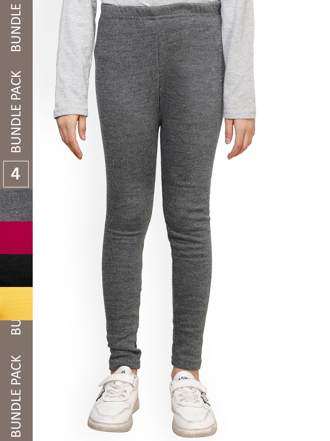 

IndiWeaves Girls Pack Of 4 Woolen Ankle Length Leggings, Grey melange
