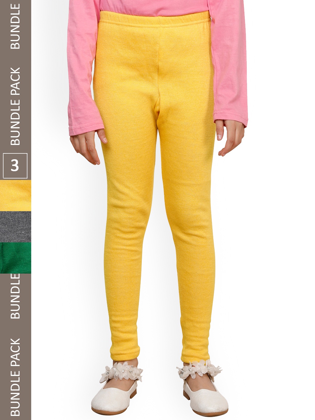 

IndiWeaves Girls Pack Of 3 Ankle-Length Wool Leggings, Yellow