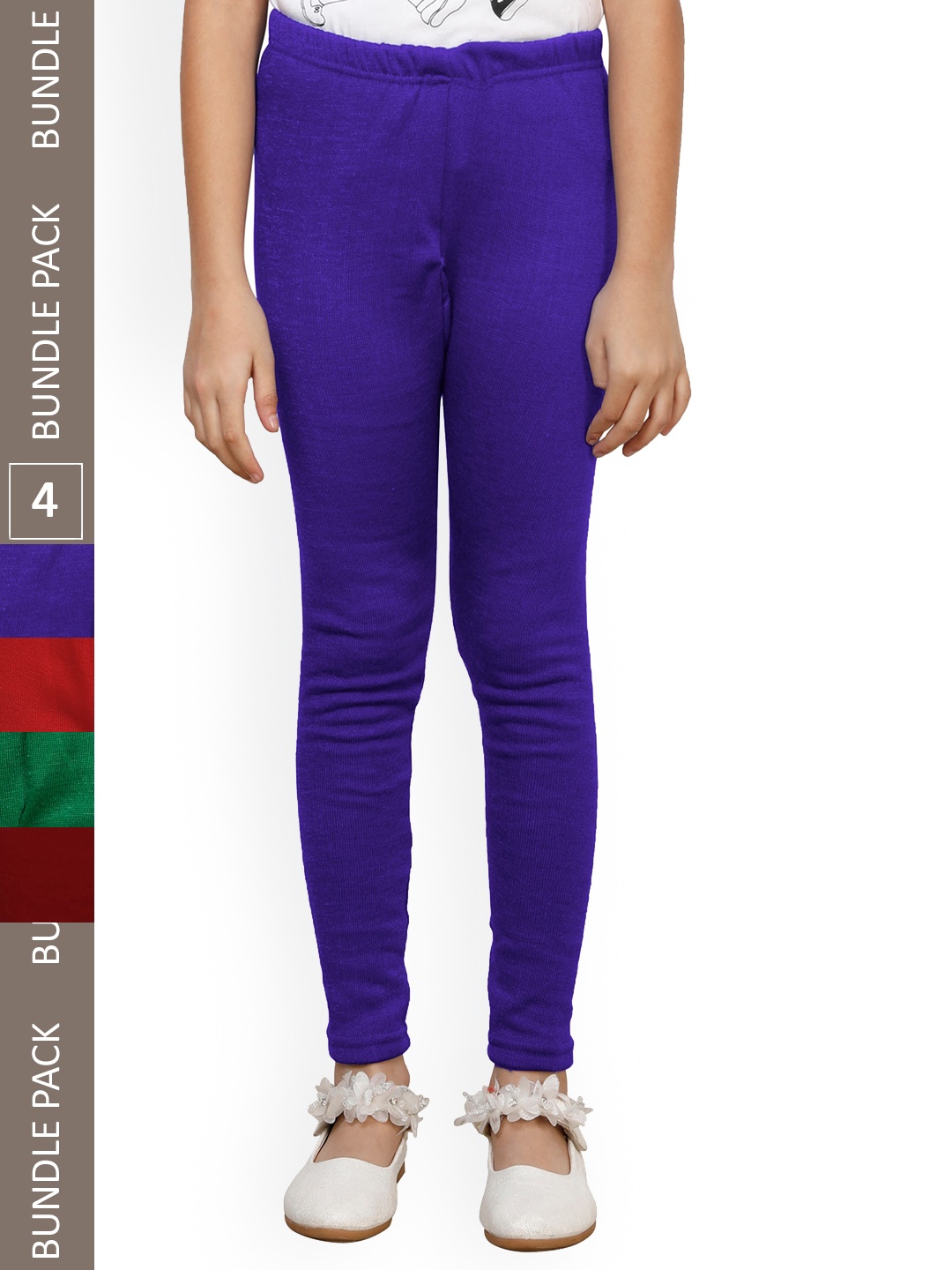 

IndiWeaves Girls Pack Of 4 Ankle-Length Woollen Leggings, Blue