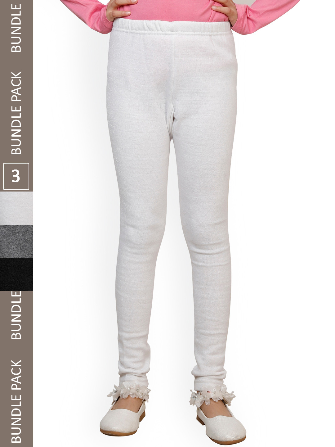 

IndiWeaves Girls Pack Of 3 Ankle-Length Woolen Leggings, White