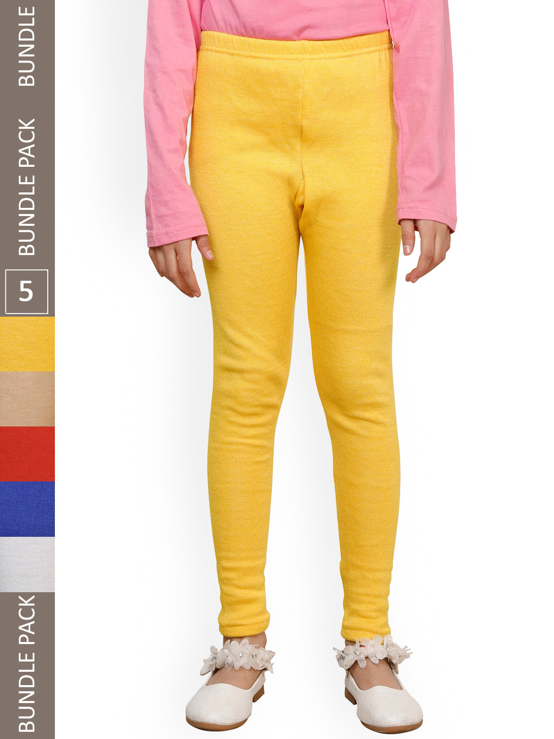 

IndiWeaves Girls Pack of 5 Ankle-Length Wool Leggings, Yellow