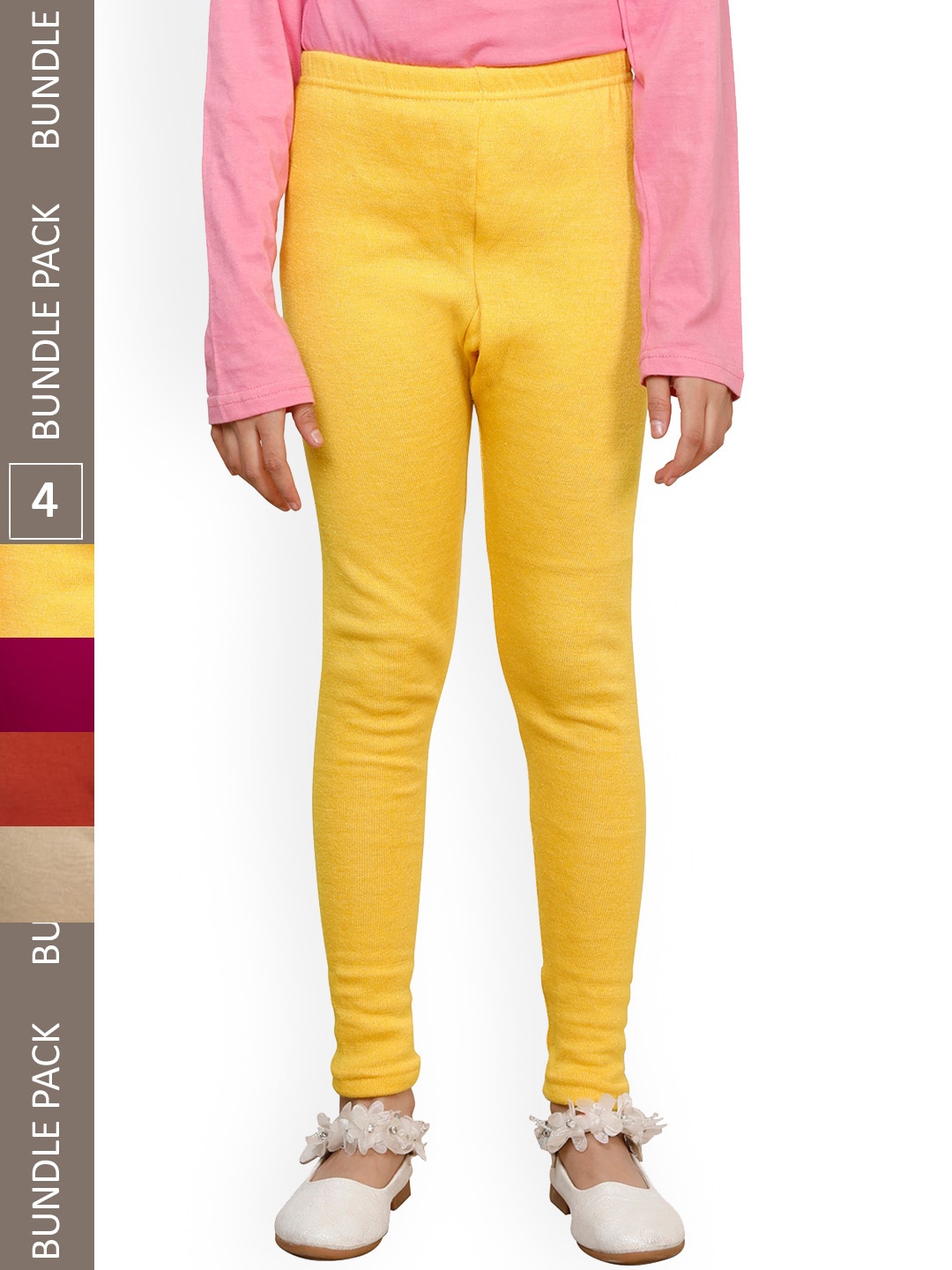 

IndiWeaves Girls Pack Of 4 Ankle-Length Wool Leggings, Yellow
