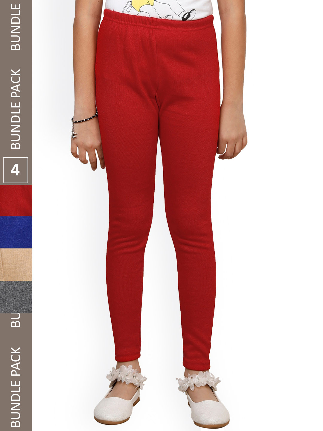 

IndiWeaves Girls Pack Of 4 Ankle-Length Wool Leggings, Red