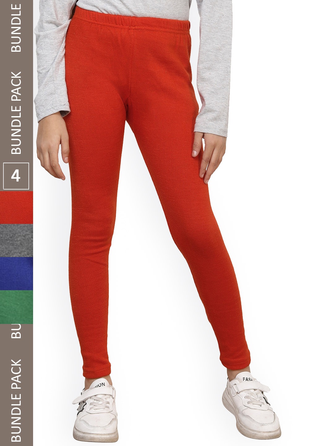 

IndiWeaves Girls Pack of 4 Woolen Ankle-Length Leggings, Red