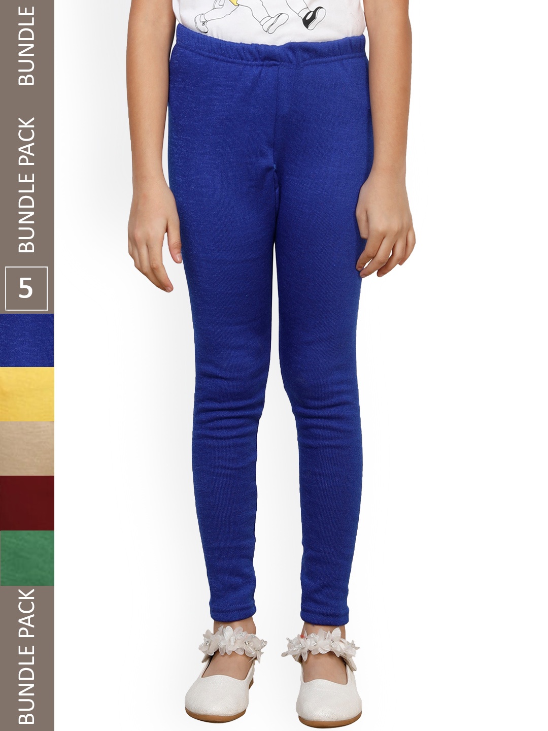 

IndiWeaves Girls Pack Of 5 Ankle-Length Wool Leggings, Blue