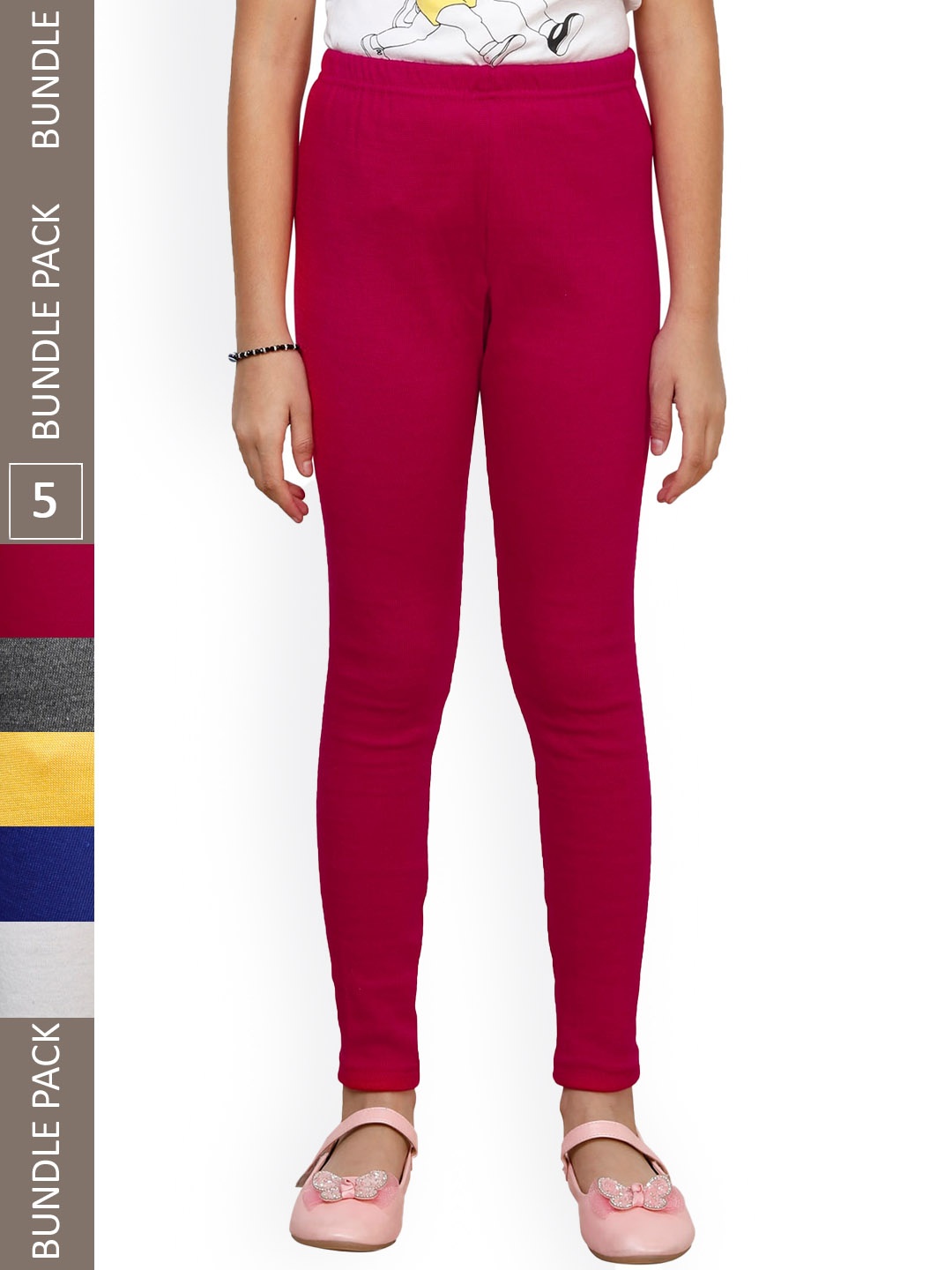 

IndiWeaves Girls Pack Of 5 Wool Ankle Length Leggings, Magenta