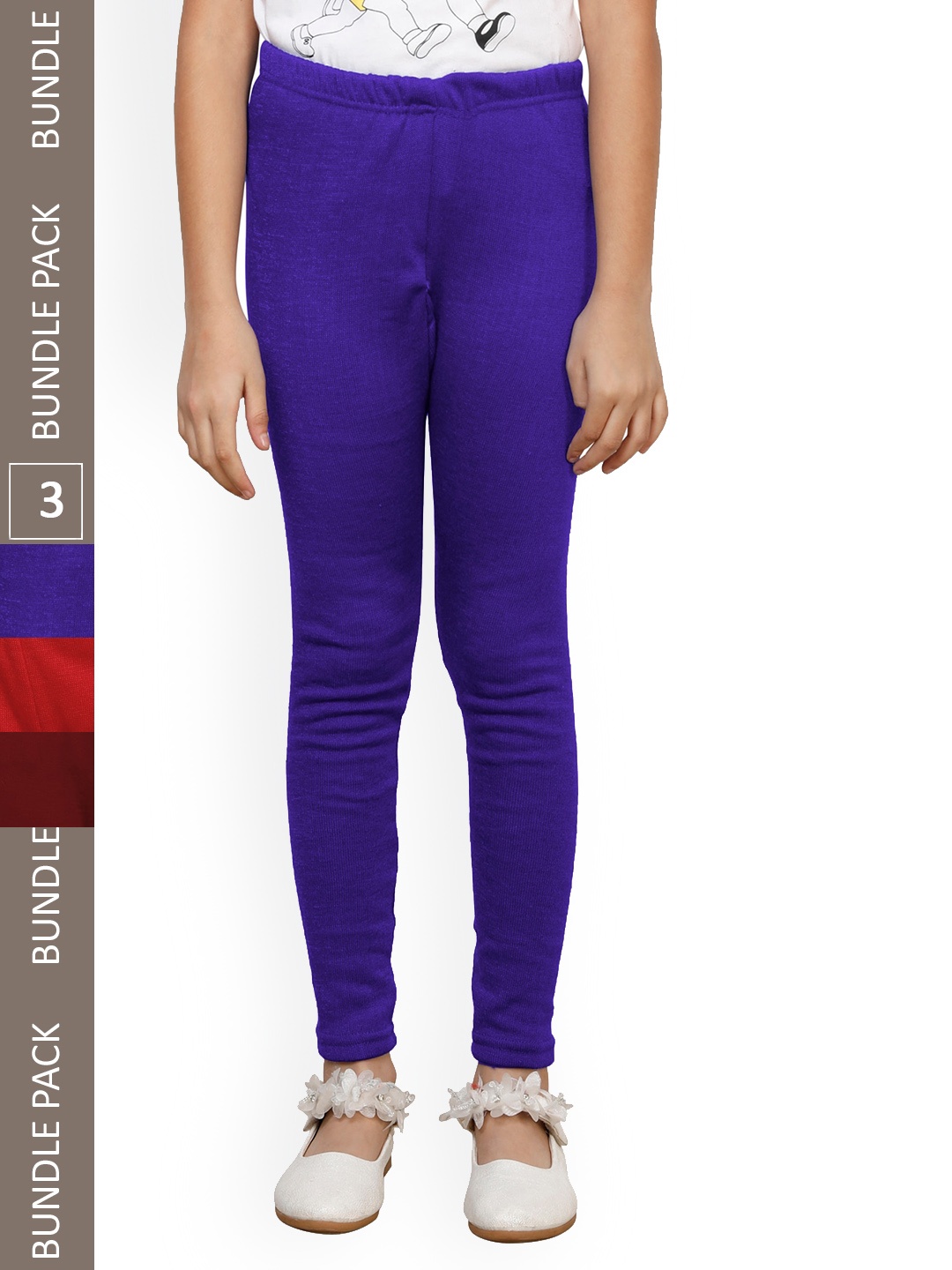 

IndiWeaves Girls Pack Of 3 Ankle-Length Wool Leggings, Blue