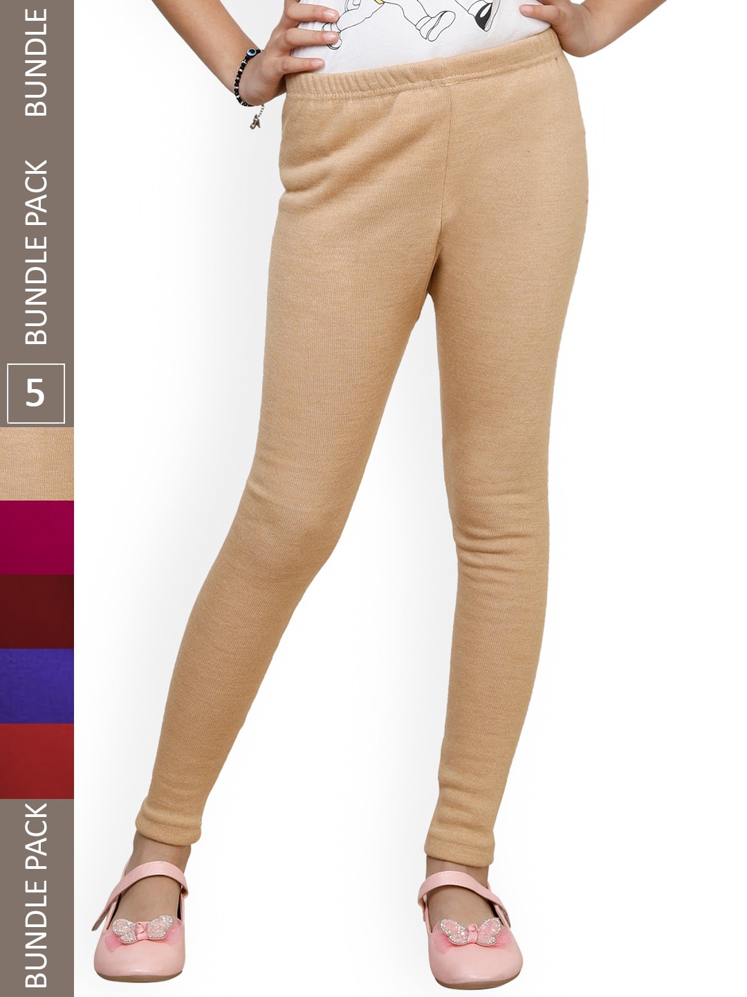 

IndiWeaves Girls Pack Of 5 Super Warm Wool Ankle-LengthLeggings, Cream